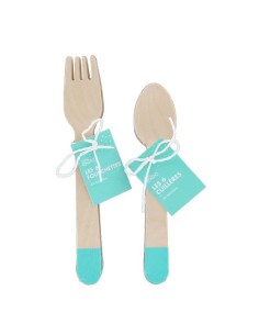 Lot de 6 fourchettes en bambou - Turquoise 2