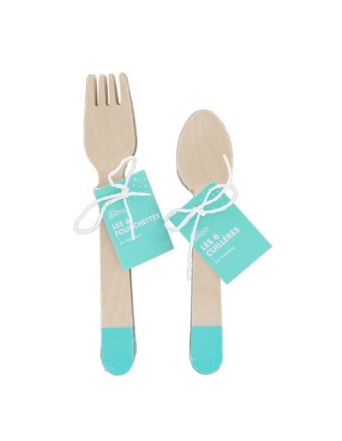 Lot de 6 cuillères en bambou - Turquoise