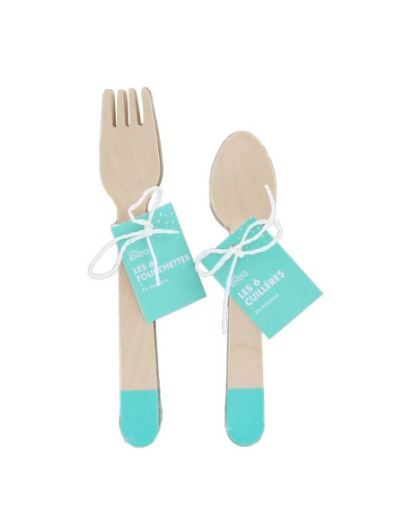 Lot de 6 cuillères en bambou - Turquoise