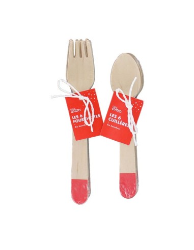 Lot de 6 fourchettes en bambou - Rouge
