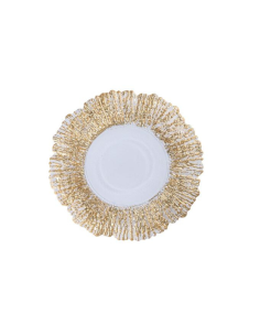 Assiette dessert en verre en feuille couleur gold 21cm...