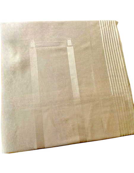 Nappe damassée bande satin 90 x 130 cm taupe ficelle GARNIER THIEBAUT REF : napp9013