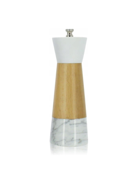 Salière Poivrière blanc bois et marbre 17 cm REF : 87930