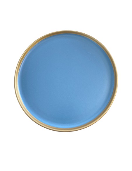 Assiette dessert bord haut dorée et bleu 22 cm Réf : 24454