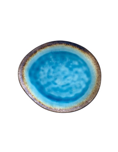 Assiette galet ovale bleu réactive 34cm REF : P00271
