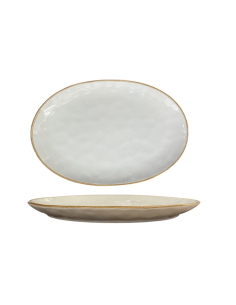 Assiette Ovale Écru Émaux réactifs 31cm REF : P0060W