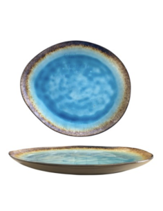 Assiette galet ovale bleu réactive 34cm REF : P00271