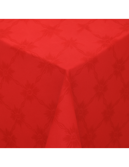 Nappe de table damassée rouge motif fleur 200 x 140 cm REF : nappe20140