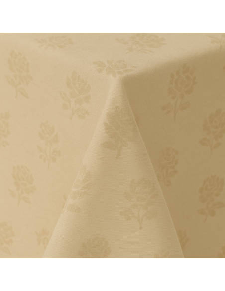 Nappe damassée vieil or motif fleur 240 x 240cm REF : nappebeigefleur