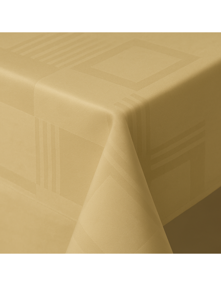 Nappe damassée bande satin 90 x 130 cm taupe ficelle GARNIER THIEBAUT REF : napp9013