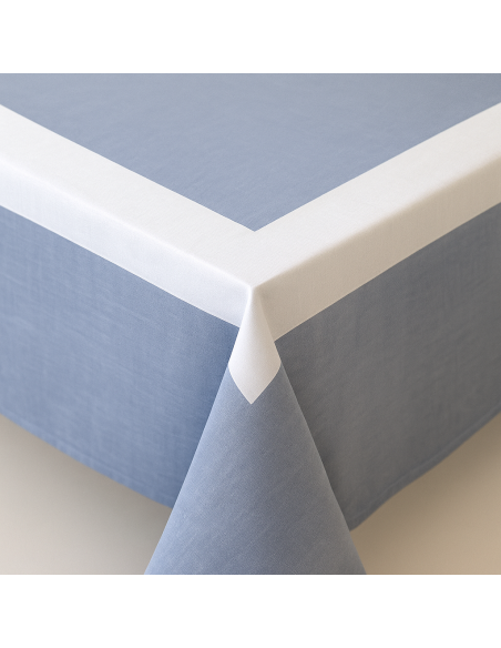 Nappe Carrée Bleu bande Satin 90 cm REF : nappebleu