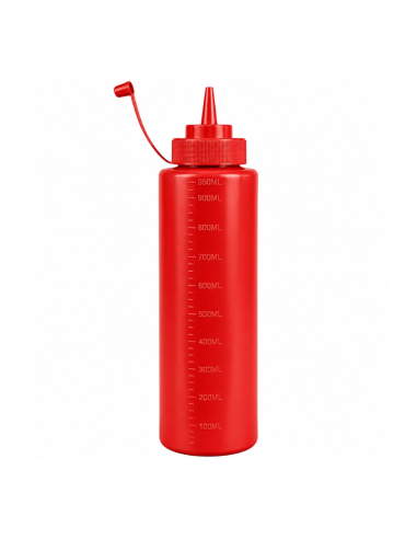 Bouteille à sauce rouge 1 L en polyéthylène pour restauration