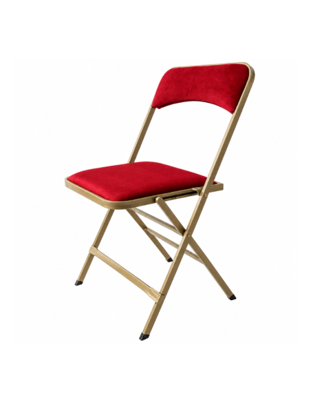Chaise pliante professionnelle en velours rouge avec structure acier finition vieil or