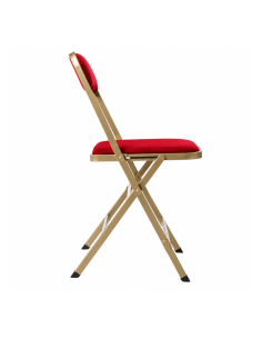 Chaise pliante professionnelle en velours rouge avec structure acier finition vieil or 2