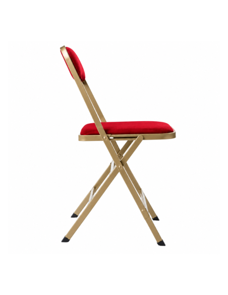 Chaise pliante velours rouge professionnelle vue de profil