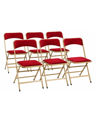 Lot de chaises pliantes en velours rouge pour réception et événementiel
