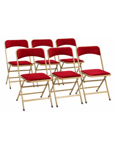 Lot de chaises pliantes en velours rouge pour réception et événementiel