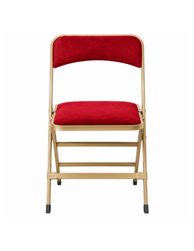 Chaise pliante professionnelle en velours rouge avec structure acier finition vieil or