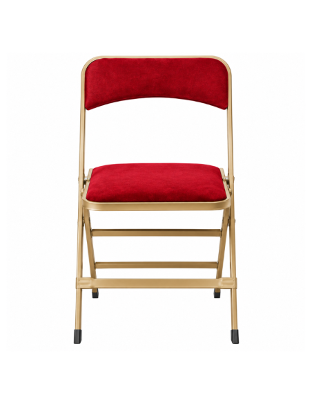 Chaise pliante professionnelle en velours rouge avec structure acier finition vieil or