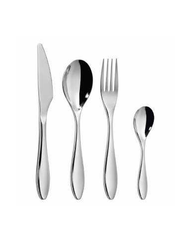Gamme de quatre couverts Online en inox 16/18, finition argentée, sur fond blanc – ALIA CHR.