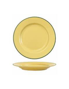 Assiette plate jaune à filet vert 27,5 cm – Réf : K1E172