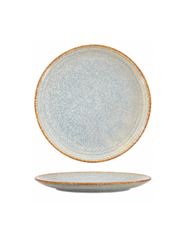 Assiette plate bleu grisé à bord brun 27,5 cm – Réf : K1E074