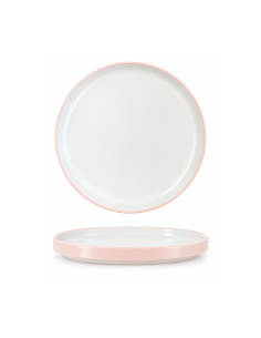 Assiette plate blanche et rose pâle 24,5 cm – Réf : K02755
