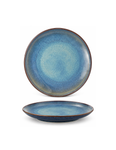 Assiette plate bleue à bord brun 27,5 cm – Réf : K1N602