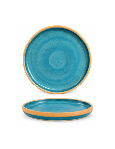 Assiette à entrée turquoise à bord ocre 24 cm – Réf : K1M266