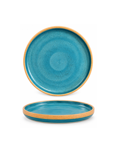 Assiette à entrée turquoise à bord ocre 24 cm – Réf : K1M266
