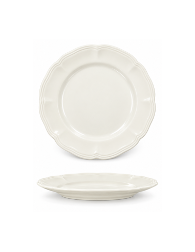 Assiette plate blanche à bord ondulé...
