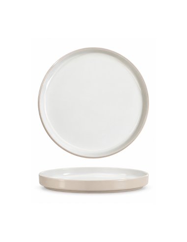 Assiette plate blanche et beige 24,5 cm – Réf. K02407